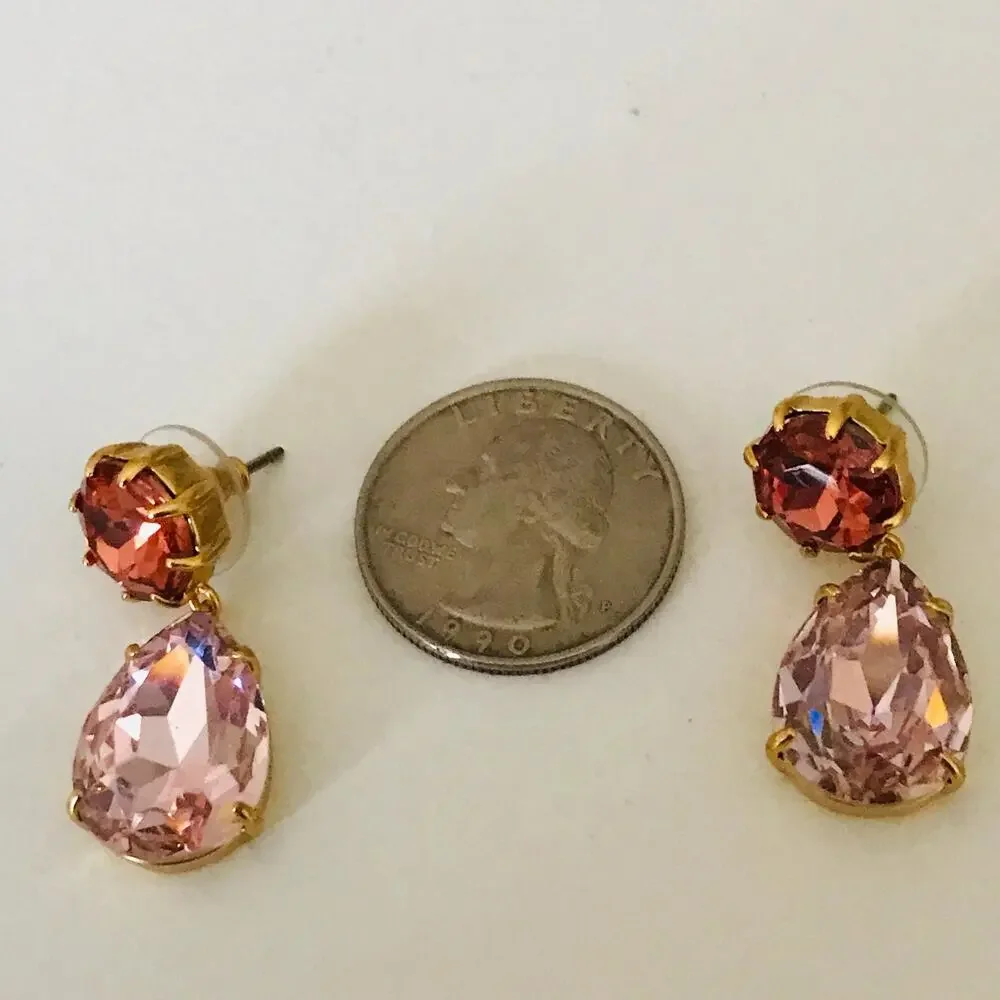J. Crew Drop Earrings: Pink Faux Stones Set in Gold Tone, Signed